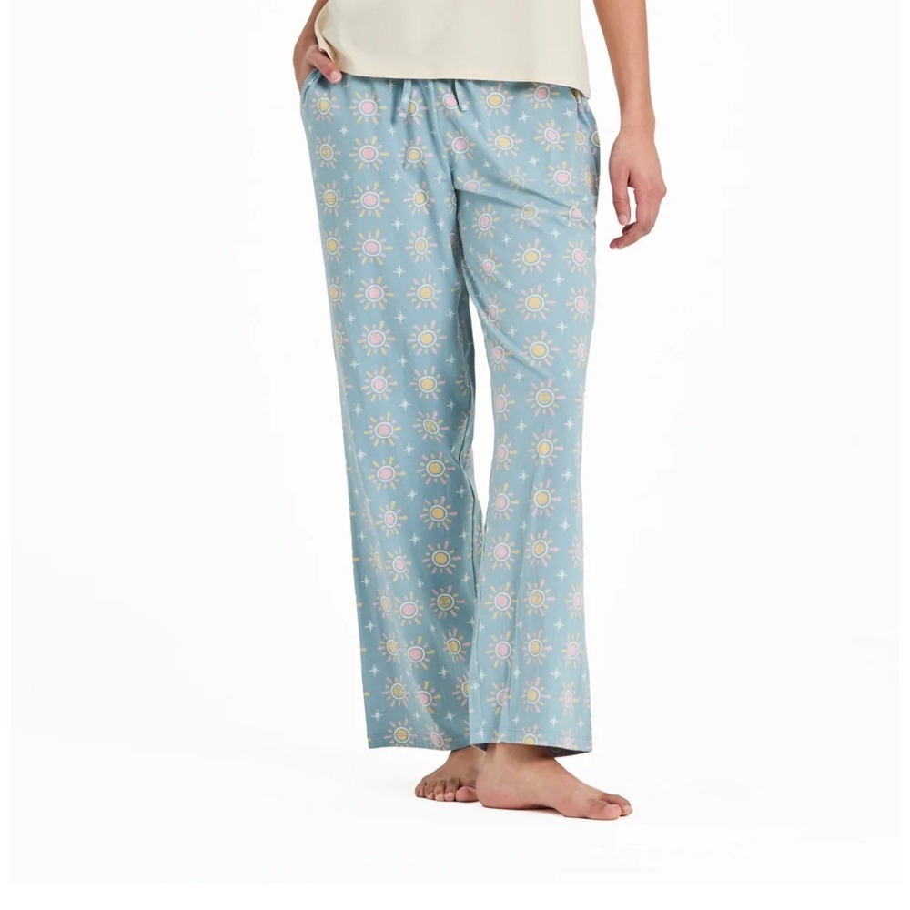 NWT Life is Good Womens Blue Sun Star Print Pajama Pants Sleep Bottoms Size M